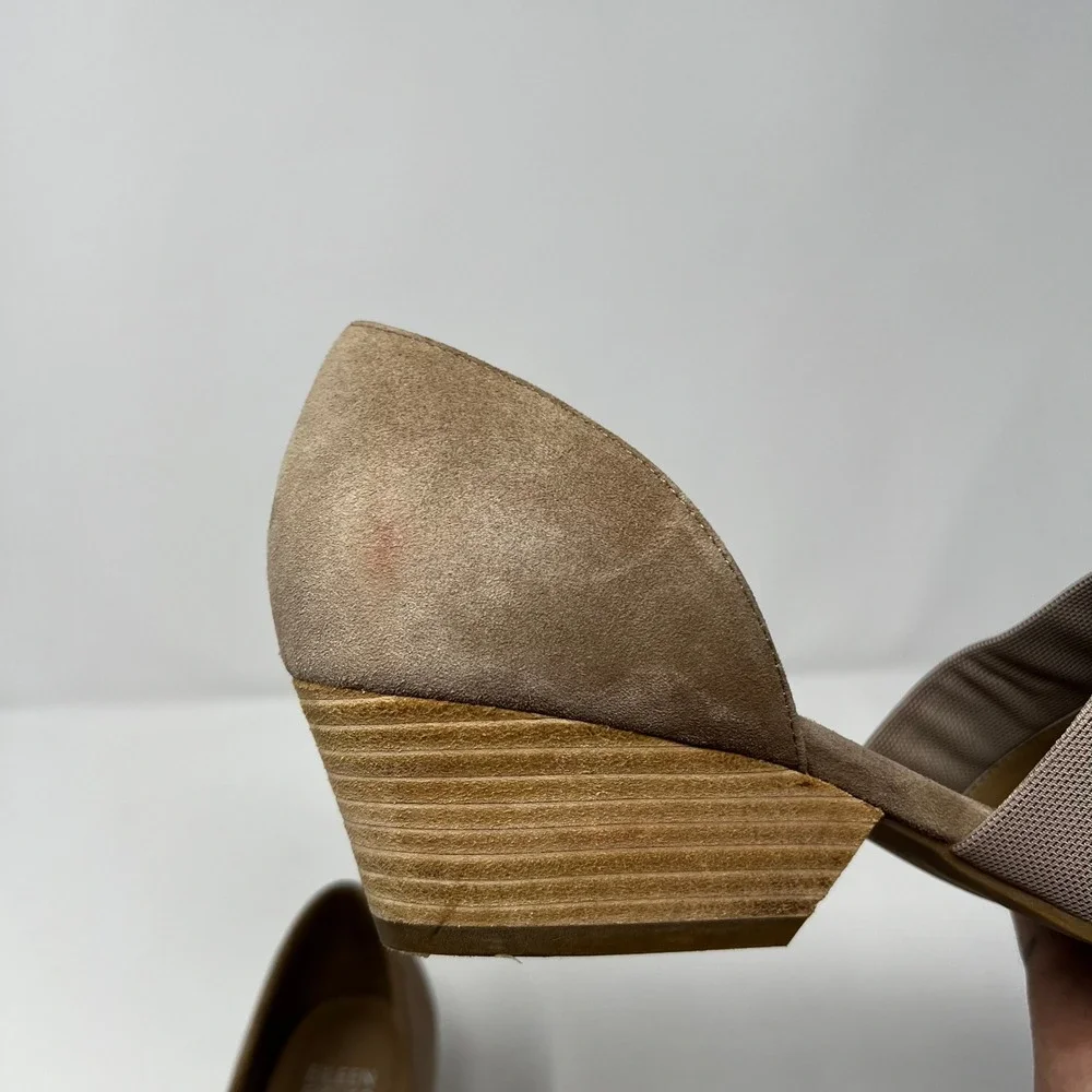 Eileen Fisher Women Taupe Suede D'Orsay Wedge Pumps‎ Size 8 Pointed Toe